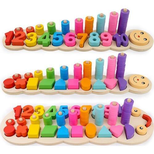 Children Wooden Montessori Materials Learning To Count Numbers Matching Digital Shape Match Early Education Teaching Math Toys