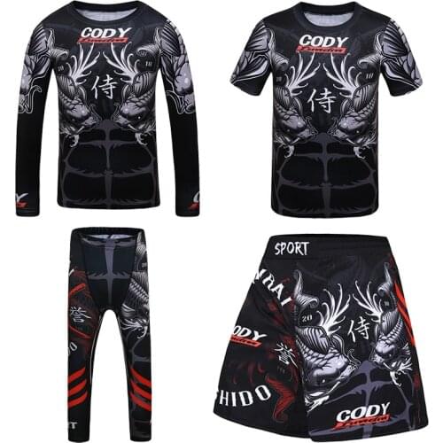 Kids Compression Shirt Pants Shorts Set MMA Jiu Jusit Muay Thai Boxing Jersey Boys Children Exercise Training Running Sport Suit