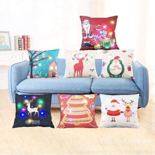 Home Decor Cushion Pillowcase Light Up Cushion Cover Led Merry Christmas Gift Glow Throw Led Light Pillow Case Super Soft