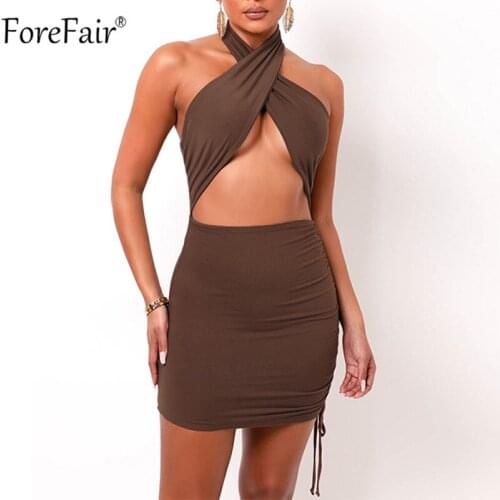 Forefair Halter Neck Sexy Black Dress Bandage Backless Off Shoulder Mini Bodycon Sleeveless 2021 Summer Party Club Women Dresses