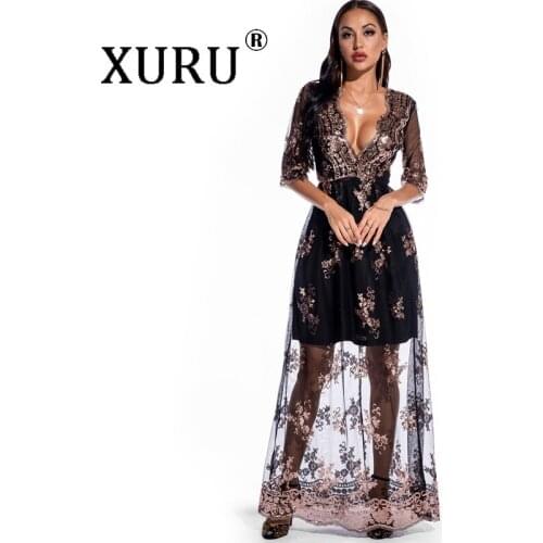 XURU Hot New Product Womens Sequin Dress Sexy V-neck Retro Sequin Dress Club Party Nightclub Dress