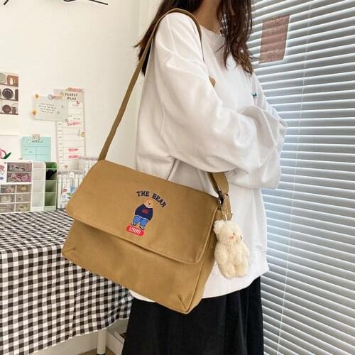 Youda Women Japanese College Style Pack Embroidery Student Canvas Shoulder Bags Cute Cartoon Book Crossbody Bag for Girls