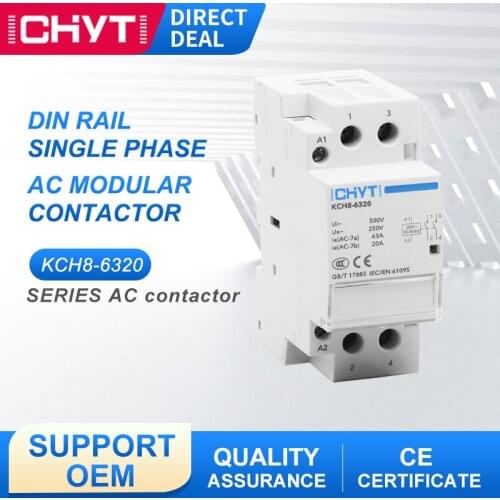 ICHYTI KCH8-63 2P 63A 220V/230V 50/60HZ Electric Din Rail Manual Household AC Modular Contactor 2NO 2NC 1NO+1NC