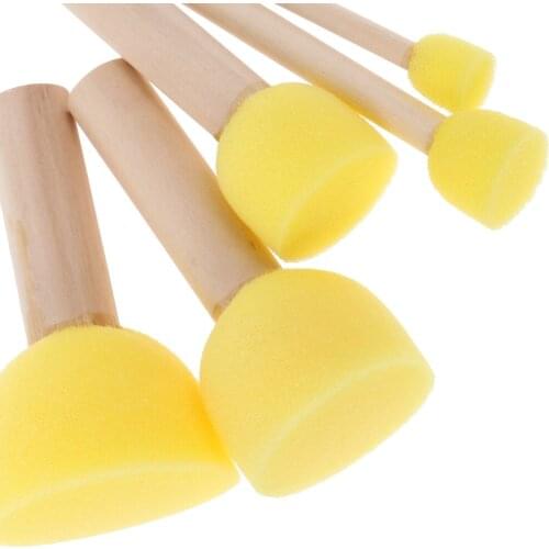 5Pcs/Set Kids Sponge Paint Brush Wooden Handle Children Painting Graffiti