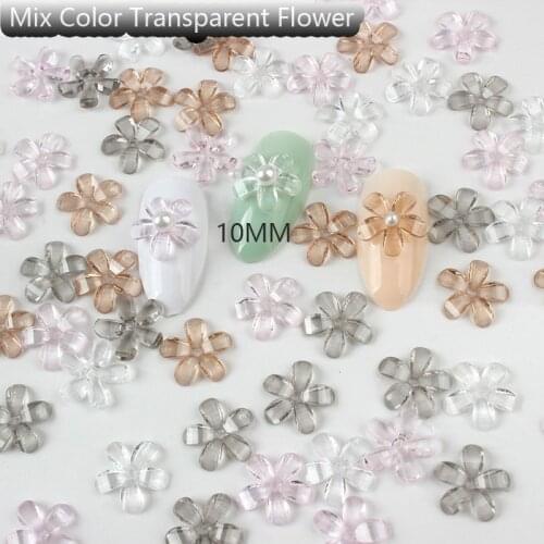 Beautifully 10mmTransparent Flower Shape Nail Art Rhinestones 5 Color Options 3D Glitter Decorations Glass Stone