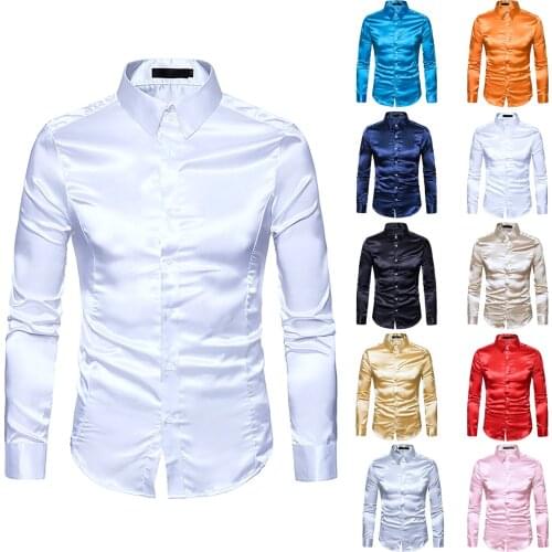 Fashion Mens Solid Colors Personality Blouse Casual Slim Long Sleeve Turn-down Collar Party Shirts Tops Camisa Masculina#g3