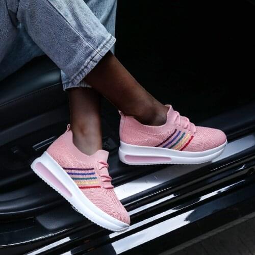 Fashion Women Vulcanize Sneakers Lace-Up Wedge Casual Ladies Printed Sneakers Platform Ladies Outdoor Sports Shoes Comfy Shoes