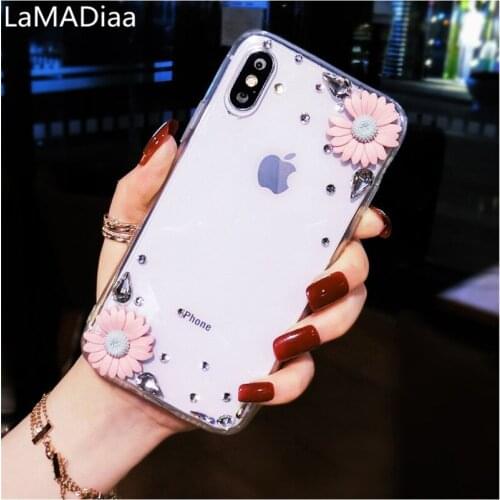 Fashion 3D Cute Color Bling Daisy Flower Transparent Soft Phone Case For iphone 11 12 Pro MAX X XS MAX XR 5S 6S 7 8 PLUS