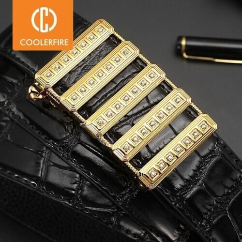 Men Belts Luxury Brand Gold Diamond Genuine Leather Automatic Buckle Belts for men High Quality Business Work Strap ZD127