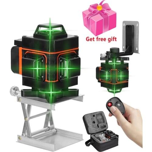 16/12 Lines 4D Green Laser Level Self-Leveling Wireless Remote 360 Horizontal & Vertical Cross Lines With Battery & Wall Bracket