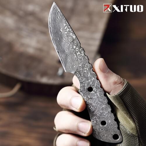XITUO DIY Damascus Knife Fixed Blank Blade Sharp Paring Knives Survival Hunting Camping Knives Outdoor EDC Tools Fruit Knife