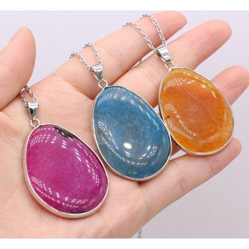 Natural Scale Agates Pendant Necklace Simple Water Drop Crystal Stainless Steel Link Necklace Jewelry for Women Party Gifts