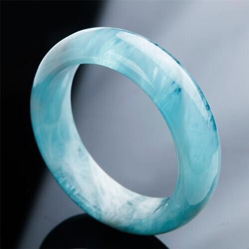 Genuine Natural Blue Gem Aqu amarine Stone Crystal Women Charm Fashion Bangles Bracelets Inner Diameter 53mm