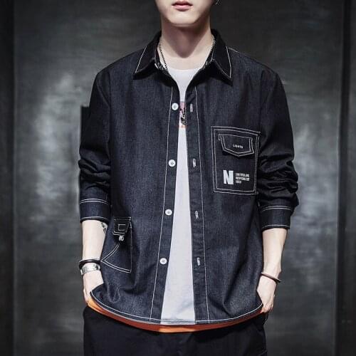 Dropshipping High Quality Cotton Denim Shirt Men Spring Autumn Youth Ins Super Hot Casual Slim Fit Shirts Cargo Jean Tops M-4XL