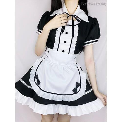 Black Cute Lolita Maid Costumes French Maid Dress Girls Woman Amine Cosplay Costume Waitress Maid Party Stage Costumes