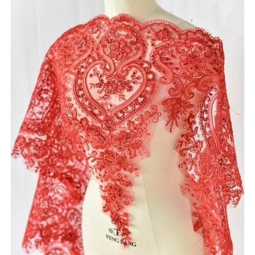 60cm Width Colors Sequin Embroidered Bridal Dress Wedding Decorative Sewing Large Lace Applique Trim Fabric Craft