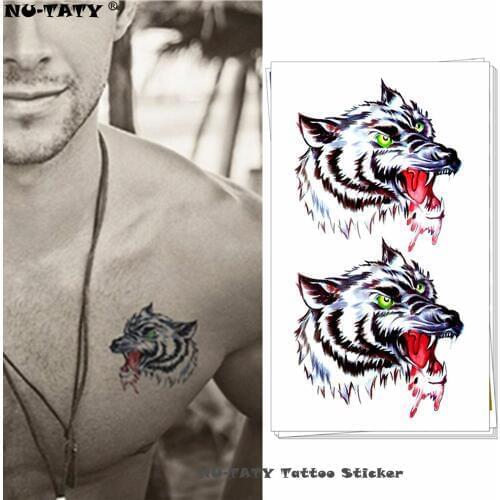 Nu-TATY White Langtou Man Style Temporary Tattoo Body Art Arm Flash Tattoo Stickers 17*10cm Waterproof Fake Henna Painless Tatto
