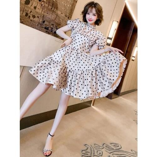 Top Quality Round neck bubble sleeve adjustable bandage color bump dress for women