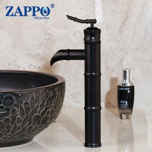 ZAPPO Black Bathroom Basin Faucet Waterfall Bamboo Style Deck Mounted Black Bathroom Sink Faucets Mixer Tap US Stock