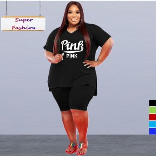 Plus Size Women Clothing Two Piece Set L-5XL Summer 2021 solid color printing Top And shorts Outfit Wholesale Dropshipping