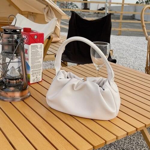 Women Handbags Clouds Purse UU Vintage Candy Color PU Leather Wrinkled Bags Underarm Bag Chain Messenger Bags Soild Color