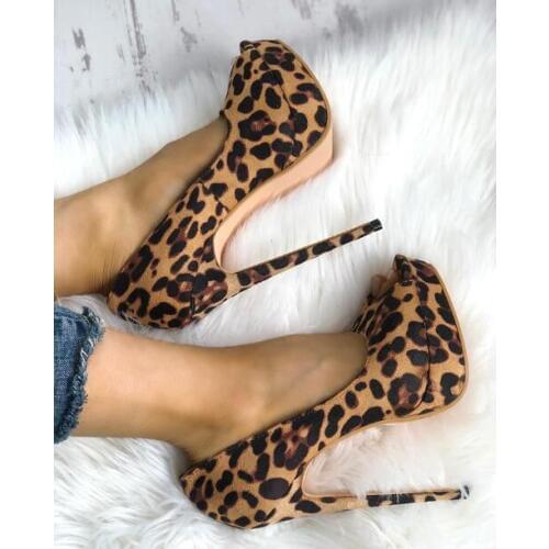 Moraima Snc Leopard Print Peep-toe Thin High-heeled Pumps Sexy Platform Shoes Woman Super High Party Wedding Shoe