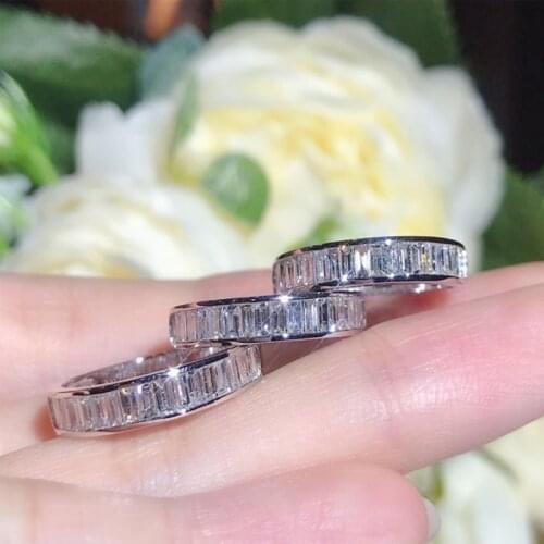 925 Sterling Silver Eternity Ring 2*4MM Emerald Cut SONA Stone Ladies Engagement Wedding Band Jewelry 100% Quality Assurance