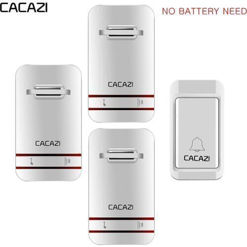 CACAZI Wireless Doorbell Self-Powered No Need Battery Led Light Home Waterproof Door Bell US EU UK Plug 1 Button 1 2 3 Receiver