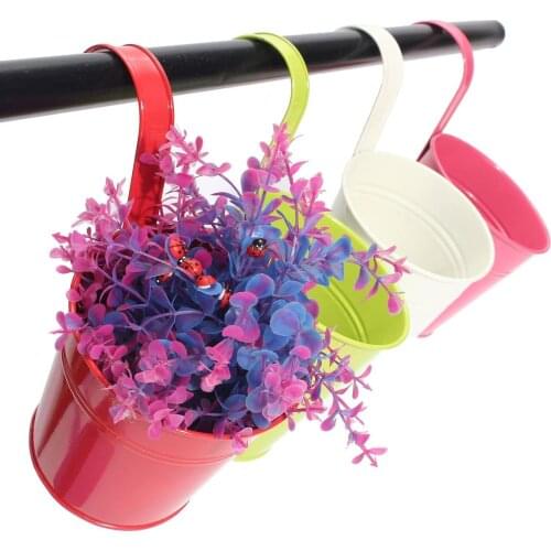 12 Color Garden Hanging Flower Pots Hook Wall Pots Balcony Planters Metal Bucket Flower Holders For Home Decor