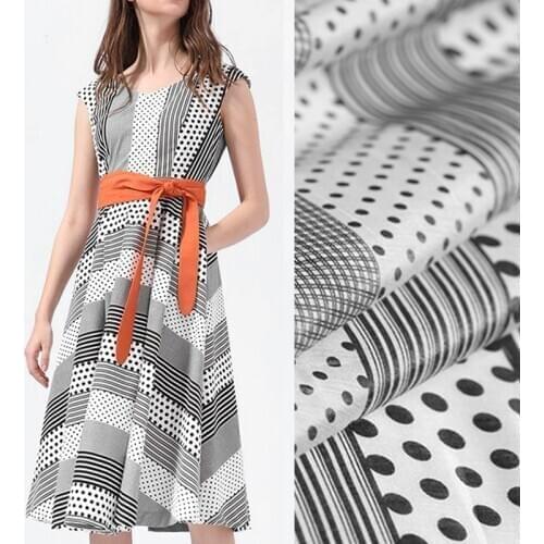 150CM Wide 150G/M Black Stripe Geometry Print Polyester Pants Dress Shirt Blouse Jacket Fabric DE1085