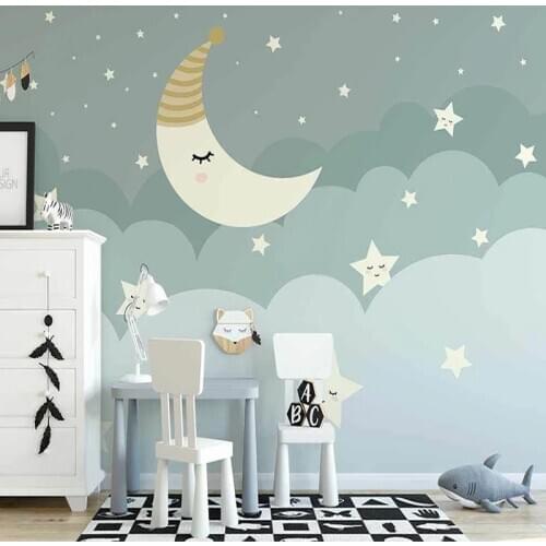 Custom 3D Photo Wallpaper Wall Covering Cartoon Stars Moon Clouds Children Room Babys Bedroom Background Wall Decoration Mural