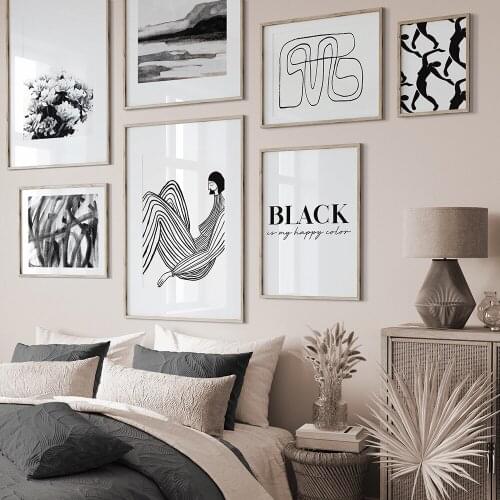 Abstract Line Canvas Black White Wall Art Minimalist Print Painting Nordic Poster Woman Body Picture Modern Living Room Decor