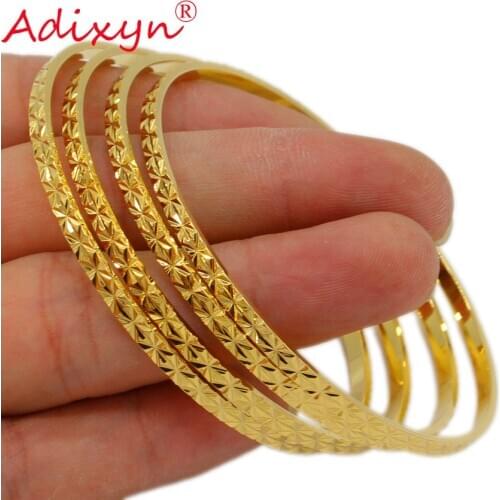 Adixyn 4pcs/lot Thin Bracelet Women Girls Gold Color Copper Bangles Dubai African India Party Birthday Gifts N071040