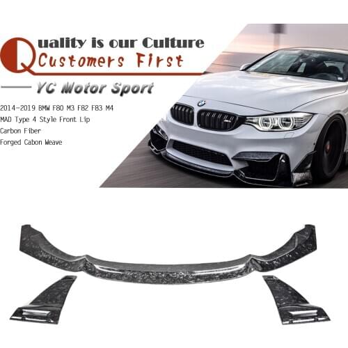 Car Accessories Forged Cabon Weave Carbon Fiber Front Lip MAD Type 4 Style Fit For 2014-2019 F80 M3 F82 F83 M4 Front Lip