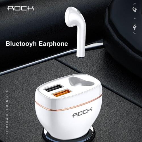 ROCK B401 Bluetooth Earphone & QC Fast USB Car Charger Digital Aluminium Alloy quick Charging Monitoring For iPhone samsung