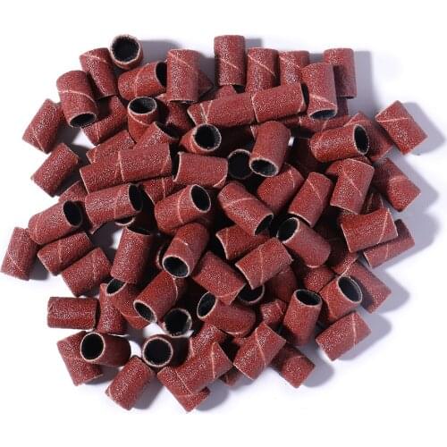 BNG #80 #120 #180 100Pcs/Pack Sanding Bands Manicure Pedicure Nail Electric Drill Machine Grinding Sand Ring Bit +1 Mandrel