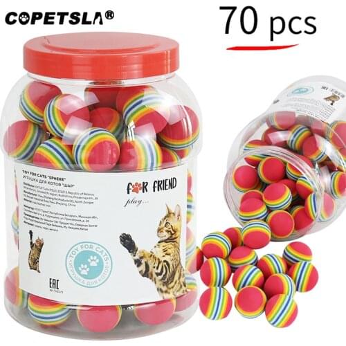 Copetsla 70pcs Cat Toys Rainbow EVA Ball Colorful Ball Interactive Pet Kitten Play Chewing Rattle Scratch Training Pet Supplies