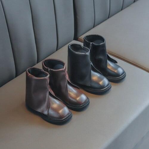 Childrens leather boots 2021 autumn new girls black Martin boots British style boys boots fashion waterproof shoes