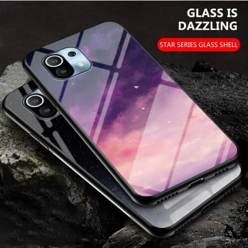 For Xiaomi Mi 11 Pro 5G Glass Case Xiaomi11 Starry Grain Tempered Glass Phone Cover For Xiaomi Mi 11 5G Anti-Knock Hard Case