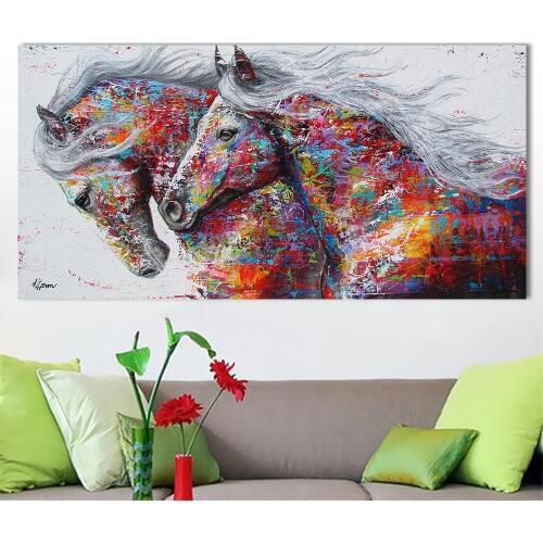 The Two Running Horse Animal Oil Painting Wall Art Pictures For Living Room Home Decor Posters No Frame Canvas Painting
