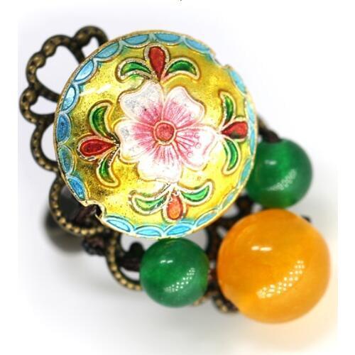 Ethnic 3 Color Cloisonne Rings Vintage Adjustable Colorful Ring Multicolor Bead Bronze Accessories Ethnic Handmade Finger Rings