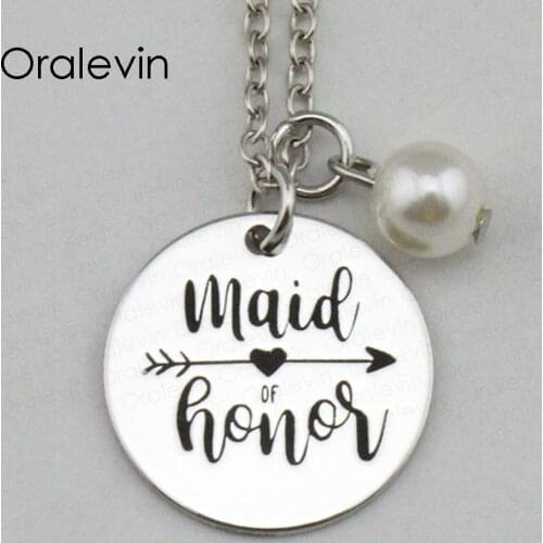 MAID OF HONOR Inspirational Hand Stamped Engraved Custom Pendant Decoration Costume Necklace Gift Jewelry,10Pcs/Lot, #LN2322