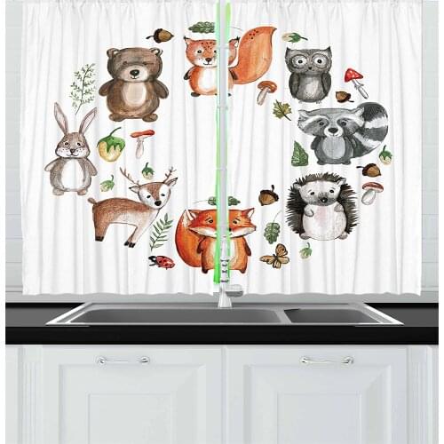 Animal Curtain Forest Mushroom Fox Cartoon Window Curtain Kitchen Bedroom Decorative Curtains for Living Room
