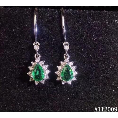 KJJEAXCMY 925 sterling silver natural emerald earrings new ladies noble eardrop support test
