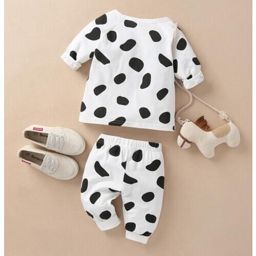 Boys Girls Set 2020 Fall Long Sleeve Polka Dot Cotton Set Boys and Girls Autumn Pajamas Home Set