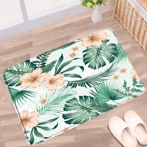 Tropical Leaves Bath Mat Palm Leaf Monstera Flower Green Plant Pattern Non-slip Rugs Flannel Home Decor Bathroom Kitchen Carpet