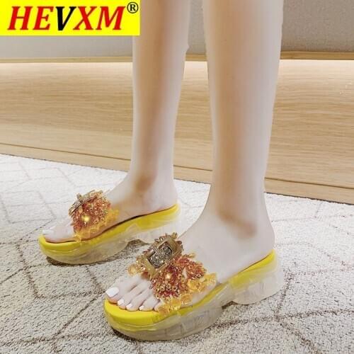 LazySeal Women Colorful Crystal Slides Transparent sole Flower Design Bling Diamond Wedge Slipper Outdoor Platform Summer Shoes