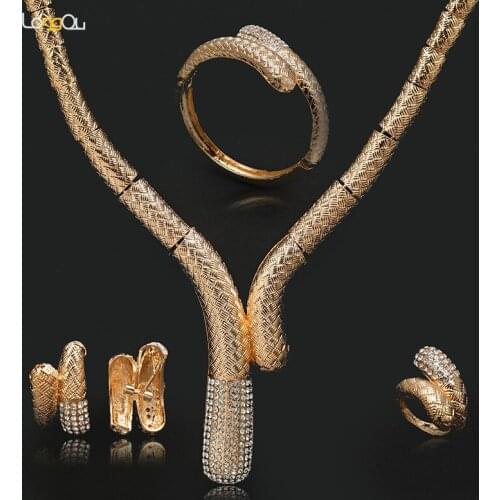 Longqu Dubai Gold-color Jewelry Sets Bridal Gift Nigerian wedding accessories jewelry set Wholesale statement Brand jewelry set