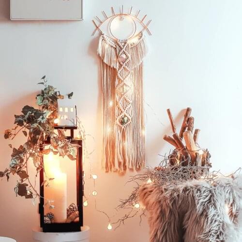 Macrame Wall Hanging Evil Eye Macrame Dream Catcher with Crystal Stone Pendant Boho for Bedroom Home Decoration Ornament Craft