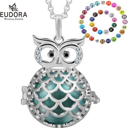 EUDORA Copper Owl 20mm Chime ball Cage Pendant Necklace fit Sound Harmony Ball Angel Caller Jewelry For Pregnancy Women K199N20